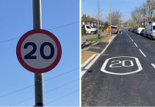 20 MPH road sign and roundel marking on road