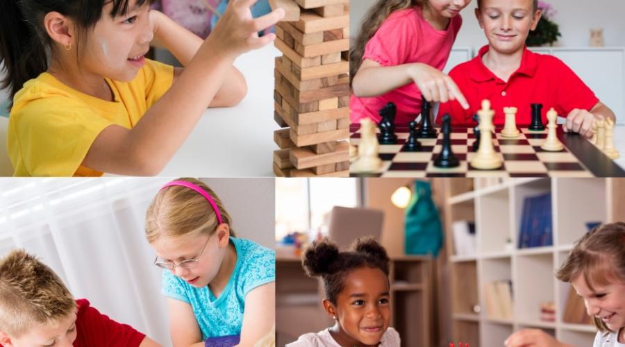 children playing board games
