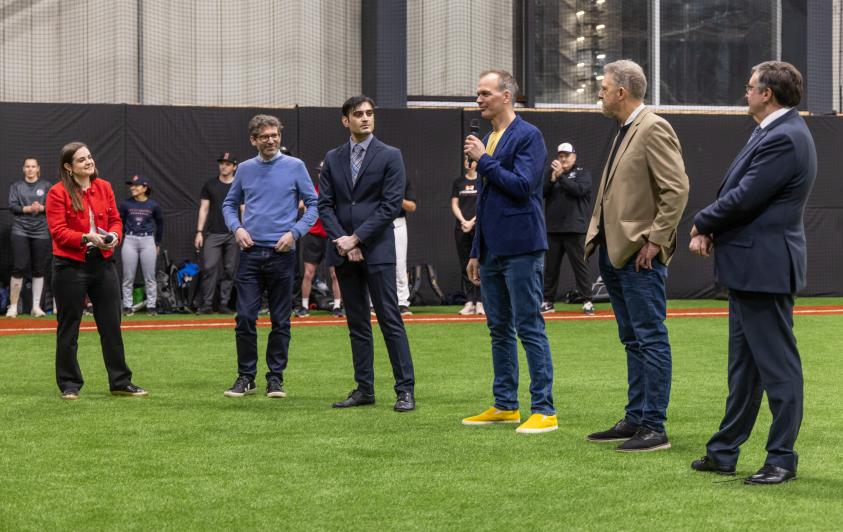Launching The 108: Morwenna Hall from Related Argent, Ben Ladkin from Major League Baseball Europe, Cllr Ammar Naqvi, Cabinet Member for Culture, Leisure, Arts & Sports, Maxwell Trautman and Michael Wakelam from The 108 and Matthew Palmer from the US Embassy