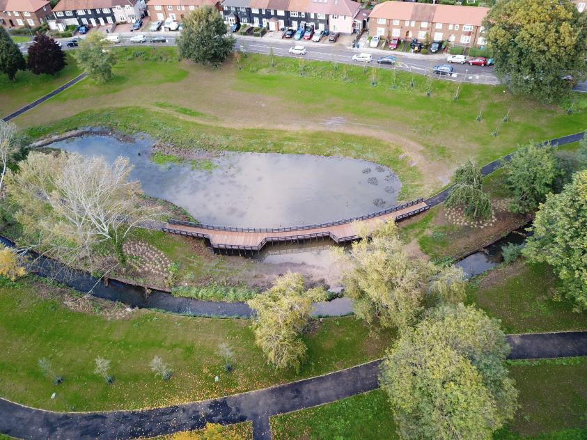 An existing SuDS scheme in Barnet, the wetland area created by Barnet Council in Silkstream Park, Burnt Oak